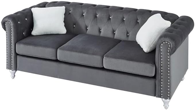 Glory Furniture Raisa Velvet Sofa in Gray