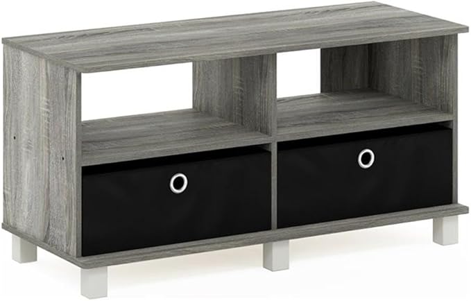 Furinno Andrey Entertainment Center with Bin Drawers French Oak Grey/Black