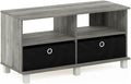 Furinno Andrey Entertainment Center with Bin Drawers French Oak Grey/Black
