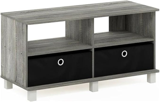Furinno Andrey Entertainment Center with Bin Drawers French Oak Grey/Black