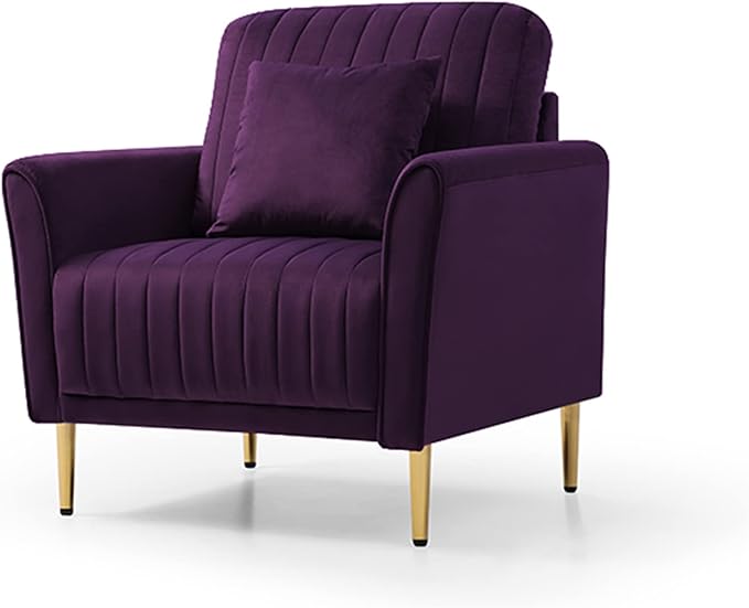 Modern Soft Purple Velvet Living Room Chair Upholstered Accent Armchair Side Chair with Gold Legs