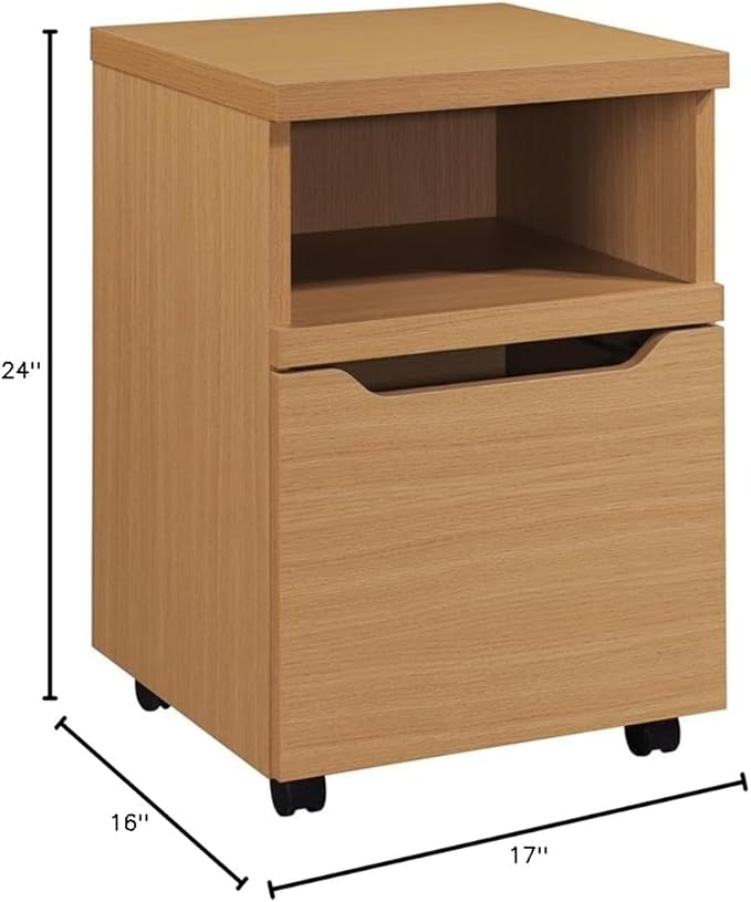 Pemberly Row Engineered Wood Rolling File Cabinet Natural Woodgrain Finish 16 W x 17 D x 24 H Lockdowel Assembly Large File Drawer with Euro Glides Dual Wheel Casters Home Office Storage