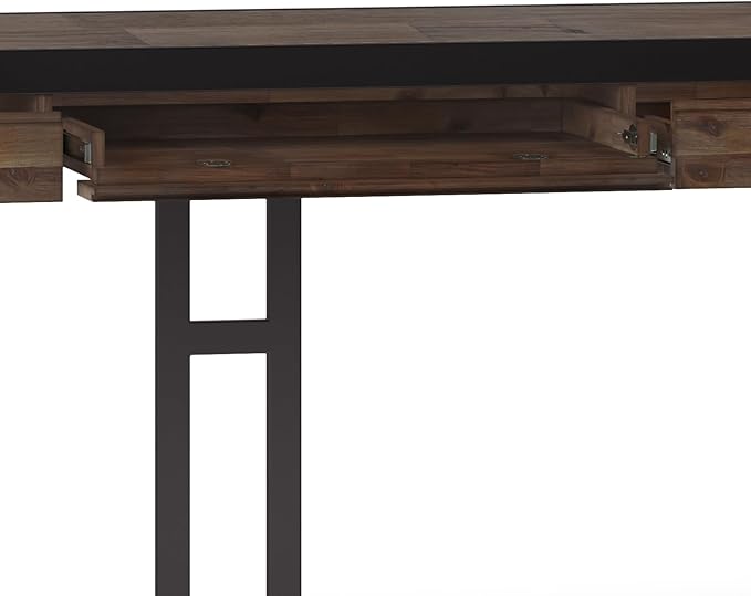 SIMPLIHOME Erina Large Desk - 72 Inch Wide Solid Acacia Wood and Metal Writing Desk in Rustic Natural Aged Brown Modern Industrial Home Office Computer Table with Drawers and Flip-Down Keyboard Tray