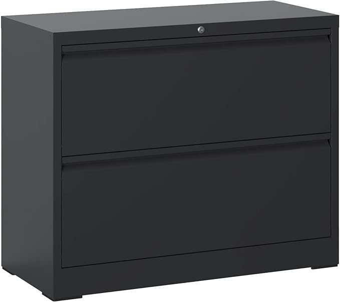 2 Drawer Small File Cabinet with Lock Locking Filing Cabinet for Home Office Modern Farmhouse Under Desk Storage Cabinet Organizer with DrawersBlack