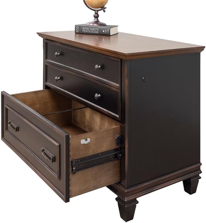 Pemberly Row Wood Lateral File Cabinet Locking Legal/Letter Drawers Black Finish 36 W x 21 D x 31 H Durable Construction Vintage Style Office Filing Storage for Documents