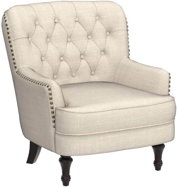 Rosevera Accent Chair - Mid-Century Modern Upholstered Armchair for Living Room or Bedroom - Comfy Reading Chair with Footrest Small Accent Chair - Pearl Velvet