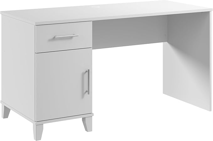 Bush Home Somerset 54W Office Desk with Drawer and Cabinet in White Computer Table with Storage for Home Office Workspace