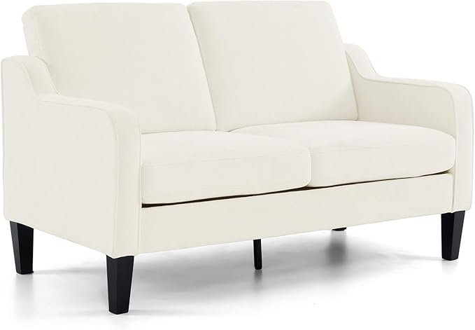 VINGLI Loveseat Mid-Century Modern Loveseat Sofa Couch 53 Wide 2 Seater Sofa Couch Love Seat with Scooped Armrest for Small Spaces Living Room Dorm Bedroom Apartment (Creamy White)