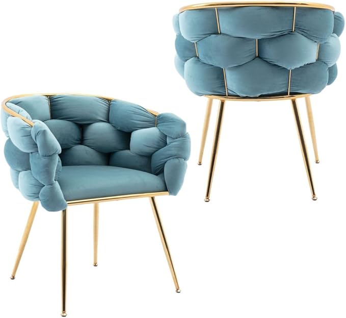 Luxury Modern Simple Leisure Velvet Single Sofa Chair Bedroom Lazy Person Household Dresser Stool Manicure Table Back Chair (Blue + Velvet-1)