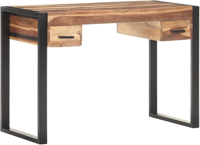 Farmhouse 43.3 Home Office Writing Desk with Drawers Wooden Home Office Desk Workstation with Steel Legs PC Laptop Desk Console Table for Living Room Study Room Brown