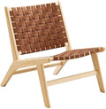 Modway Saoirse Faux Leather Wood Accent Lounge Chair in Natural Brown