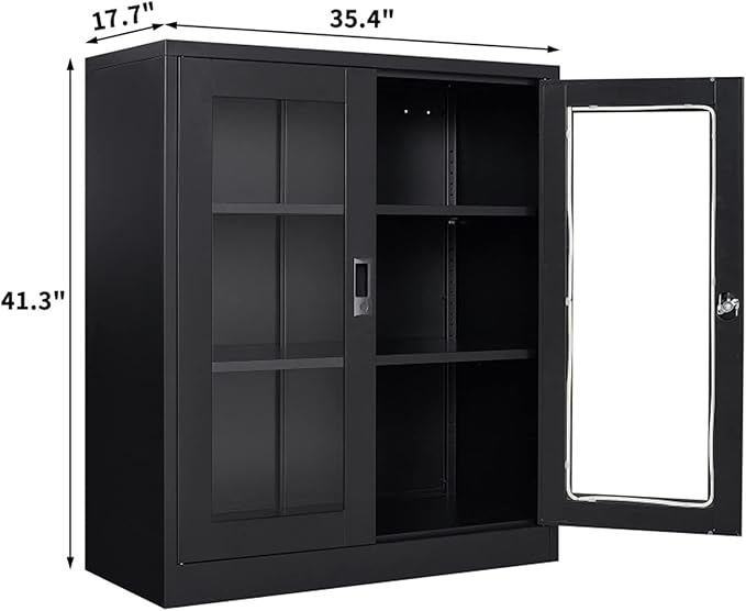EDWAL Vertical Storage Cabinet Lateral File Cabinet Steel File Cabinet with Glass Door Lock Storage Cabinet for Office Living Room Bedroom Kitchen Storage Filing Cabinet for Office