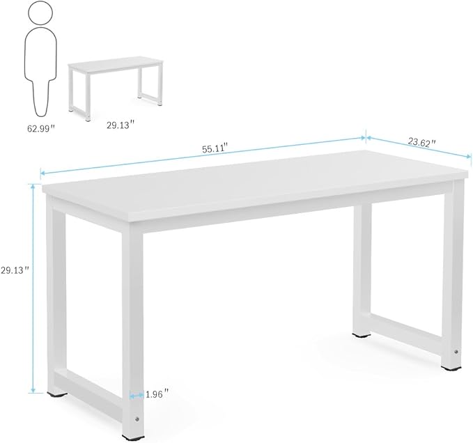 Tribesigns Computer Desk 55 inch Large Office Desk Computer Table Study Writing Desk for Home Office White + White Leg