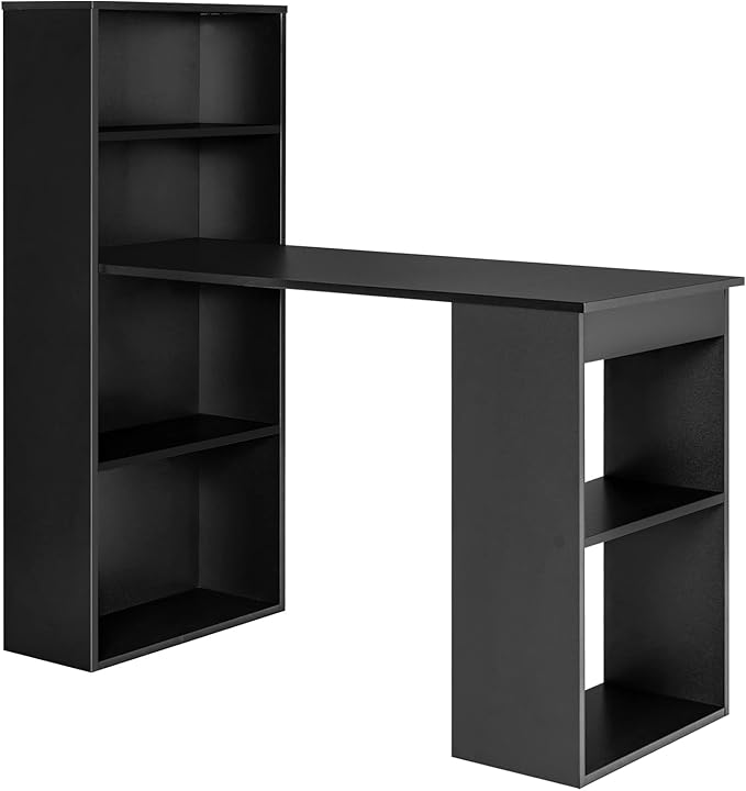 IFANNY Black Computer Desk w/Bookshelf Modern Home Office Desk w/Storage Shelves &amp CPU Stand Space-Saving Design Compact Corner Computer Workstation for Small Spaces