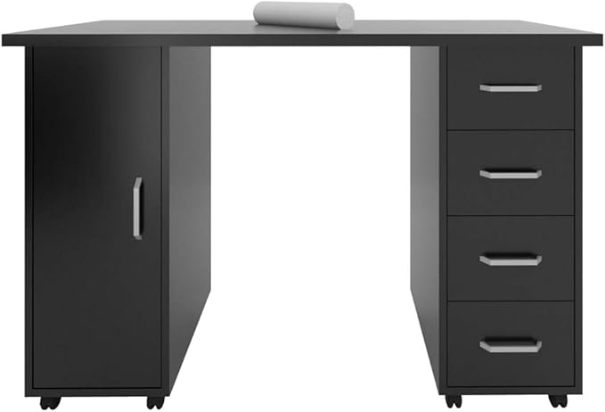 Rolling Office Desk Computer Desk with Drawers Mobile Study Writing Desks for Home with Storage Desks &amp Workstations for Home Office Desk Space Saving Compact Desk Black 120 x 54 x 81cm (L x W