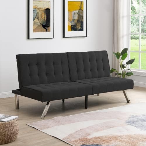 Convertible Futon Sofa Bed Modern 68'' Fabric Sleeper Couch for Living RoomGuest Bed Adjustable Backrest Upholstered Recliner Chair Loveseat for Compact Small Space Living Room (Black)