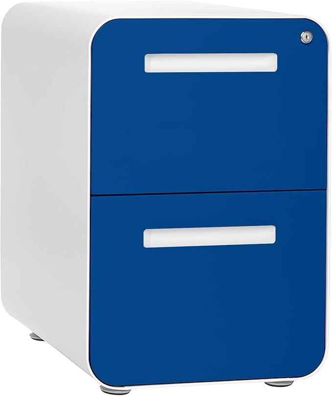 Laura Davidson Furniture Stockpile 2 Drawer Mobile File Cabinet with Lock - Under Desk Metal Filing Cabinet Legal/Letter File Folders Wheels and Stationary Feet Pre-Assembled Blue Faceplate