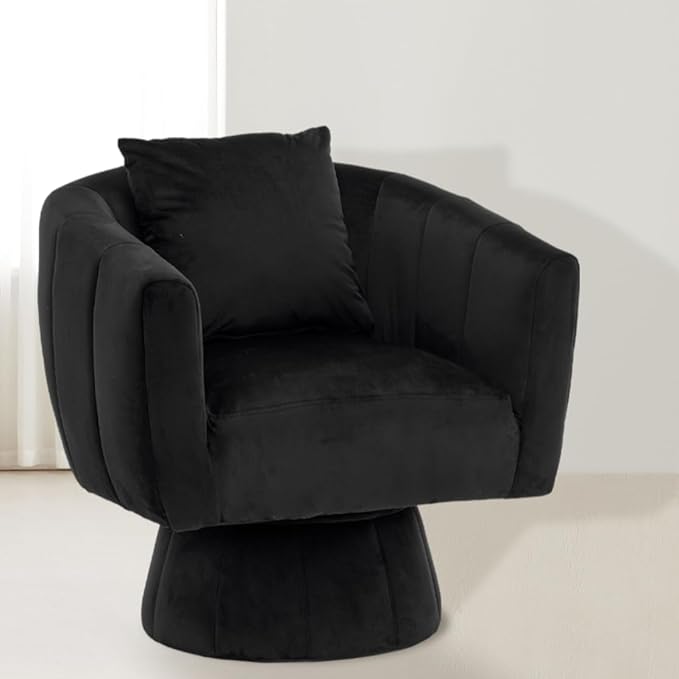 360°Swivel Accent ChairModern Velvet Barrel Accent Chair with Fluffy CushionsComfy Wide UpholsteredAccent Chairs for Home Sofa Living Room/Bedroom/Lounge