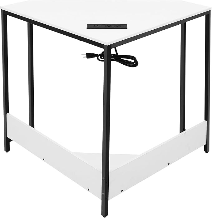 Corner Computer Desk L Shaped Desk with Outlets and USB Ports 90 Degree Triangle Corner Table Compact Home Office Triangle Table for Home Office Bedroom (White)