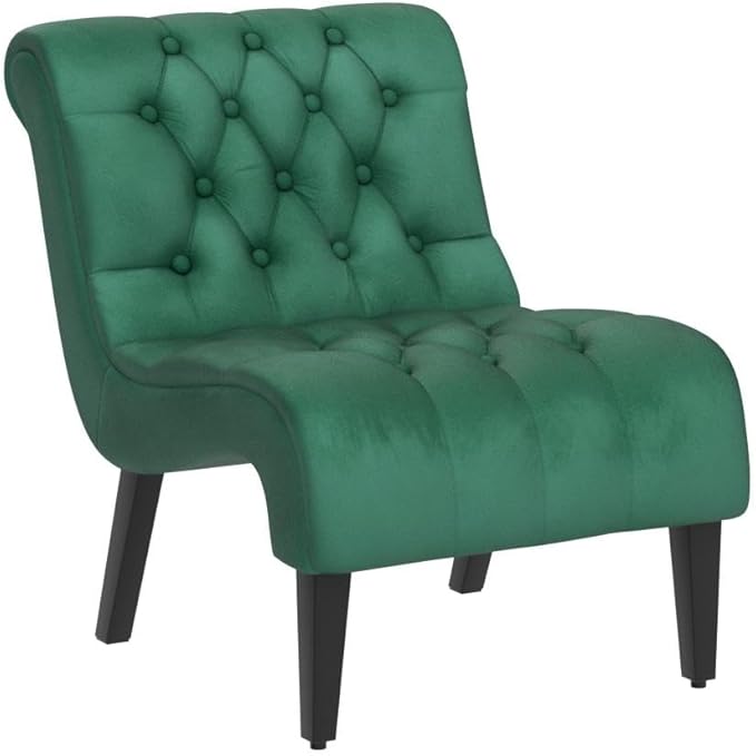 KINFFICT Velvet Accent Lounge Chair for Living Room Modern Leisure Chair with Tufted Backrest Indoor Armless Side Chair Upholstered Bedroom Sleeper Chairs with Solid Wood Legs
