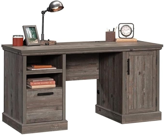 Sauder Aspen Post Engineered Wood Computer Desk in Pebble Pine/Brown