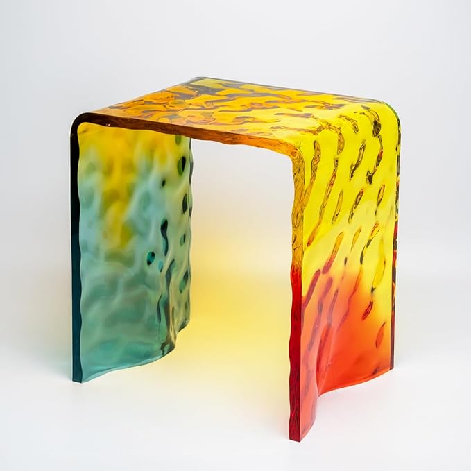 Colorful Ripple Acrylic Accent Chair – Modern Transparent Vanity Stool for Living Room Bedroom or Bathroom | Water-Resistant Artistic Design 13.9 W x 10.4 D x 15.9 H