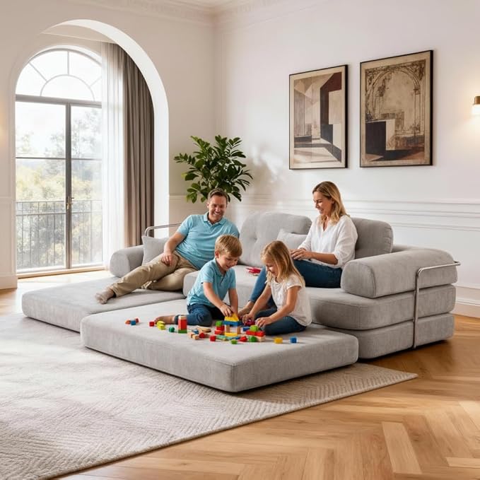 104 Modular Sectional Sofa Boneless Couch for Living RoomL-Shape Modular Sofa Bed with Fixed-Shape FrameFolding Floor Convertible Sofa Couch Bed with Reversible Chaise