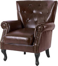 Modern Faux Leather Accent Chair Upholstered Mid-Century Armchair with Solid Wood Legs Single Sofa Chair for Living Room Bedroom or Reading Room（Reddish Brown）