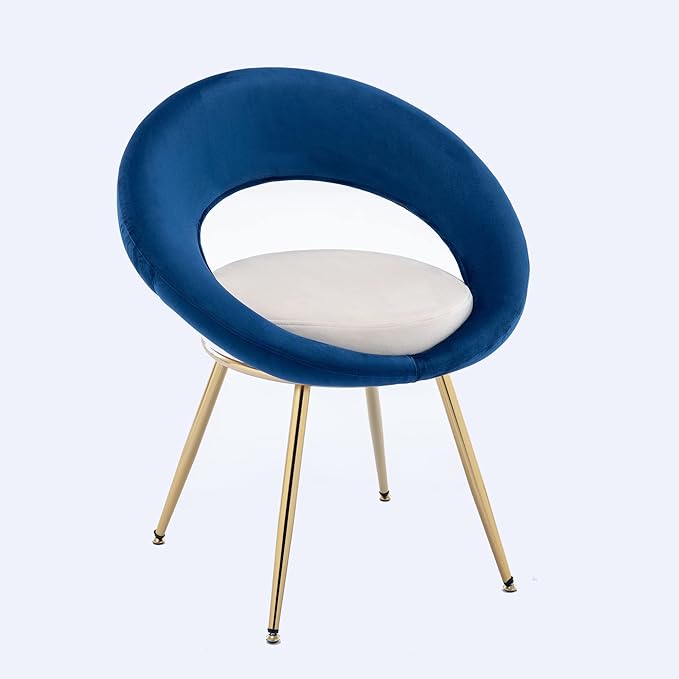 Navy Blue+Off-White Velvet Modern Accent/Conversation Lounge Chair with Gold Plated Legs Unique AppearanceSuitable for Office Lounge Living Room