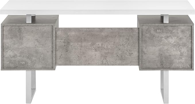 Monarch Specialties I 7633 Computer Desk Home Office Laptop Left Right Set-up Storage Drawers 60 L Work Metal Laminate Grey White Contemporary