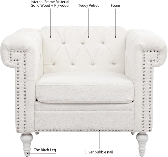 White Chesterfield Chair Upgrade Sherpa Accent Chair Chesterfield Upholstered Club Wingback Chair Button Tufted Sofa Chair for Living Room Bedroom Office
