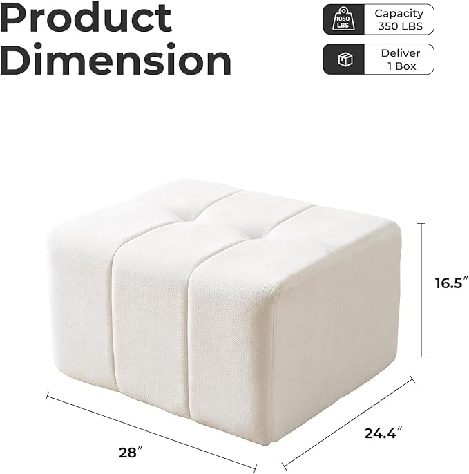 Square Stuffed Pouf OttomanChenille Poufs with Foam Chunk Filling27.9 X 16.1 Floor Poufs for SofaAccent Foot Rest Stool for Living RoomBedroomBeige