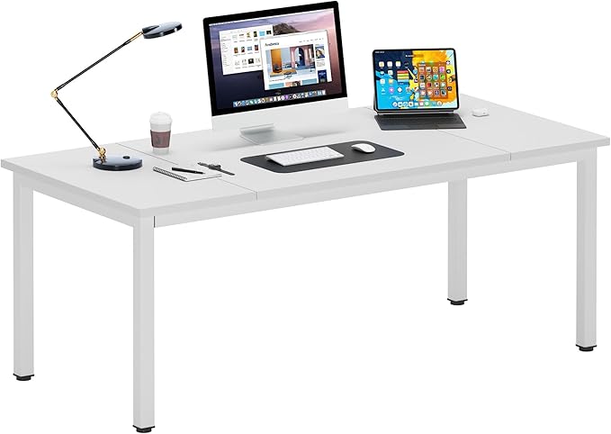 DlandHome Computer Desk Large Executive Office Desk Computer Table Study Writing Workstation for Home OfficeWhite70.8 x 31.5 inch