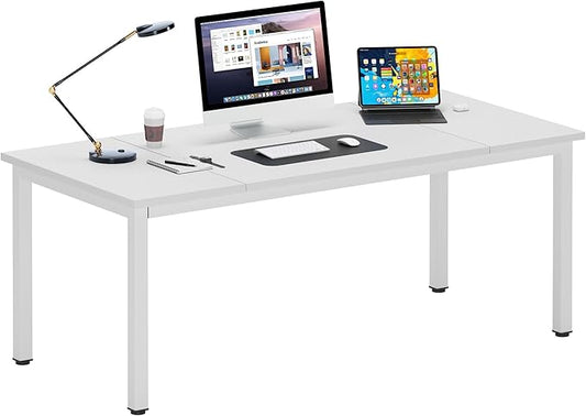 DlandHome Computer Desk Large Executive Office Desk Computer Table Study Writing Workstation for Home OfficeWhite70.8 x 31.5 inch