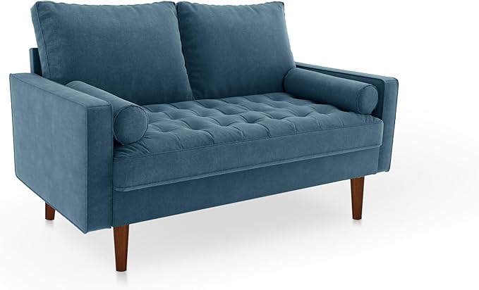 SILKIR Velvet Loveseat Sofa Love Seats Furniture for Small Spaces Mid-Century Modern Loveseats for Living Room Love Seat Couch 58 Inches Prussian Blue