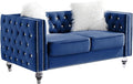 mikibama Velvet Loveseat with Buttons and Square Arms 59 Inch Tufted Sofa with Trimmed Nailhead and Acrylic Legs Loveseat Couch for Living RoomBedroom (Navy Blue-Crystal Legs Loveseat)