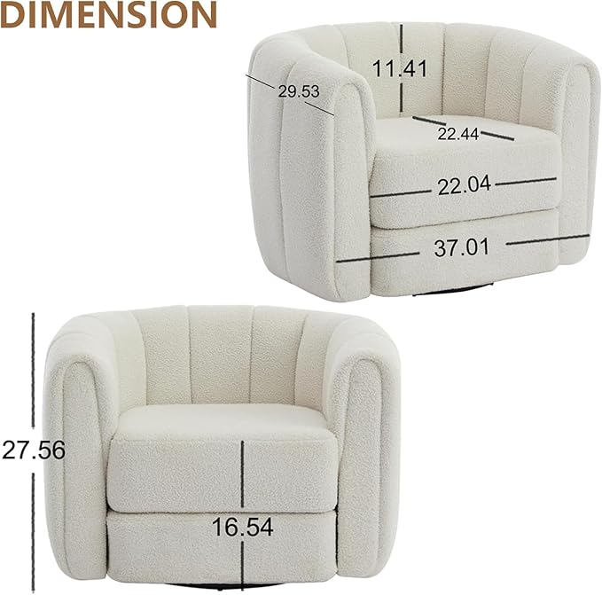 Swivel Accent Chairs for Living Room Teddy Fabric 360 Degree Round Swivel Barrel Armchair Pumpkin Shaped Single Club Sofa Recliner Chairs for Home Bedroom Apartment Office (Beige)