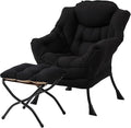 Welnow Lazy Chair with Ottoman Modern Accent Chair with Armrests and a Side Pocket Leisure Sofa Armchair Set Reading Armchair with Footrest for Small Space Black