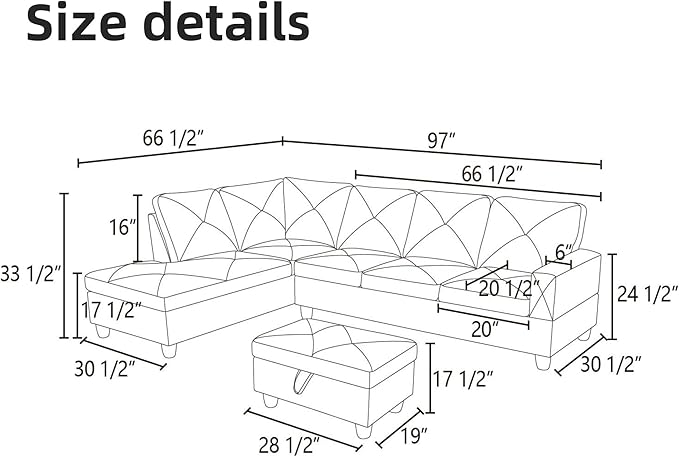 FONTOI L Shaped Sectional Couch Sofa Modern Couches for Living Room Comfy 4 Seat Modular Sectional Sofa with Ottoman Storage for Bedroom Apartment Coffee