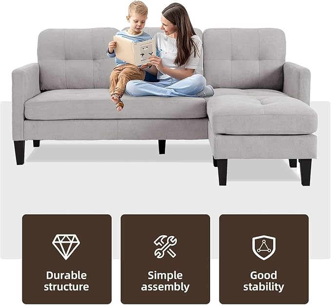 L Shaped Couch Convertible Sleeper Sofa Bed with Reversible Chaise Sectional Lounge Sectional Boneless Couch for Apartment Small Couches for Small Spaces Light Gray
