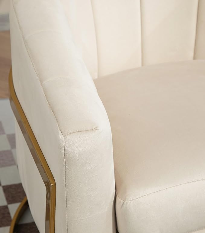 Velvet Modern Accent Armchair - Luxury Gold Frame | Versatile Seating for Living Room Bedroom Office Beige