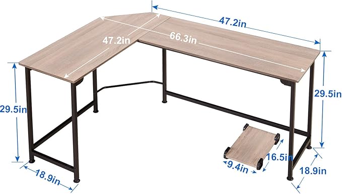 VECELO Corner DeskOffice Tables for Living Room for Small Space Triangle Computer Desk with Steel Frame Corner Shelves with Metal Frame Writing Desk for Workstation Classic White 66
