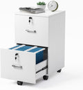VINGLI 2 Drawer File Cabinet with Lock Wood Grain White File Cabinets for Letter Size File Folders with Tabs Mobile Under Desk Filing Cabinets for Home Office Rolling Filing Cabinet Printer Stand