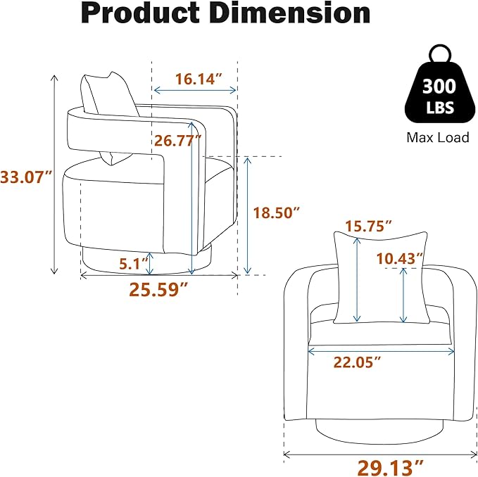 Chifee &amp Vingol 29.1 PU Leather Swivel Accent Chair Mid Century Retro Barrel Chair with Solid Wood BaseBrown