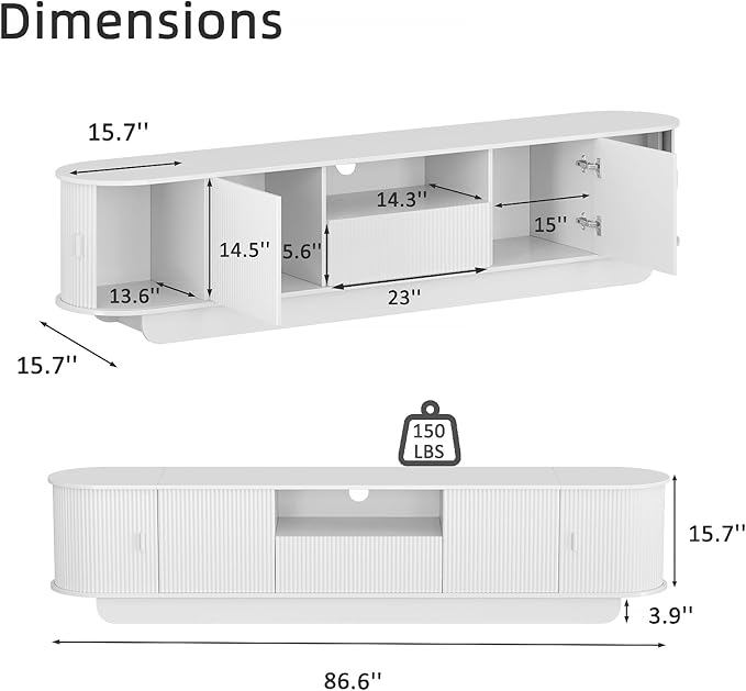 Fluted TV Stand and Coffee Table Set of 2 86.6'' TV Console for 55-85 Inch Modern Entertainment Center with Large Storage Cabinet Lift Top Coffee Table for Living Room Bedroom White