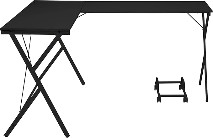 Home Office Desk Black L-Shaped Computer Desk with CPU Holder