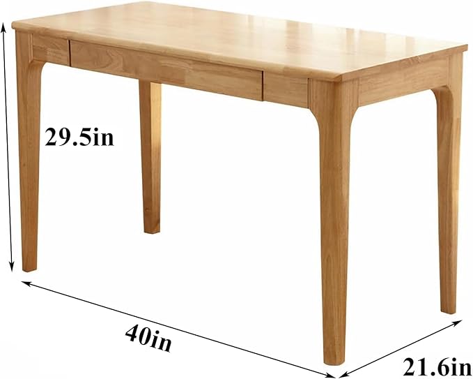 Solid Wood Desk40 Oak Wooden Desk with DrawersMid Century Modern Small Computer Desk with Drawers for Small Spaces Home Office Solid Wood Writing Desk (Wood Color-1 Drawers)