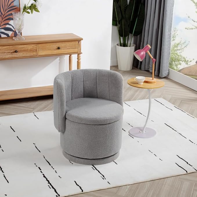 Stylish and Minimalist Teddy Fleece Single Sofa Chair with Arms and Pillow Armchair Accent Chair for Living Room Bedroom StudyGrey (Gray + Boucle)