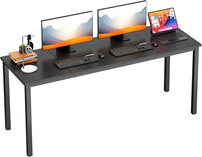 DlandHome 71 inches X-Large Computer Desk Composite Wood Board Decent and Steady Home Office Desk/Workstation/TableBlack23.6Wide