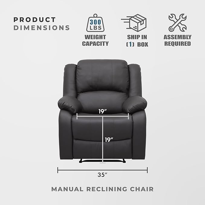 Lexicon Manual Recliner Sofa Chair Home Theater Seating Wall Hugger Manual Reclining Nursery Chair for Bedroom/Living Room/Office/Apartment Dark Brown Faux Leather